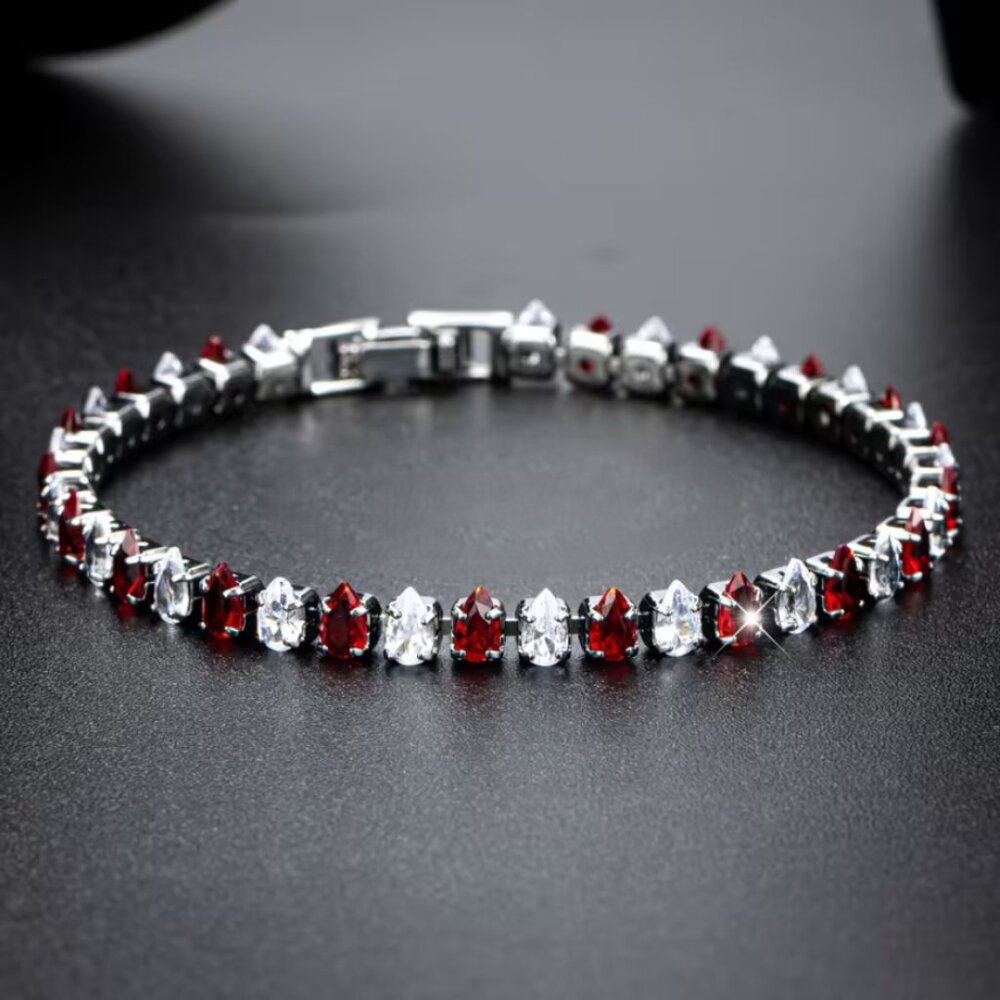 925 Silver 7" Womens 1ct Diamond 2ct Red Ruby Gemstone Tennis Bracelet Jewelry - Picture 1 of 7